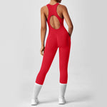 Open Back Racerback Yoga Jumpsuit Women Seamless Butt Lifting High Elastic Gym Workout One Piece Bodysuit