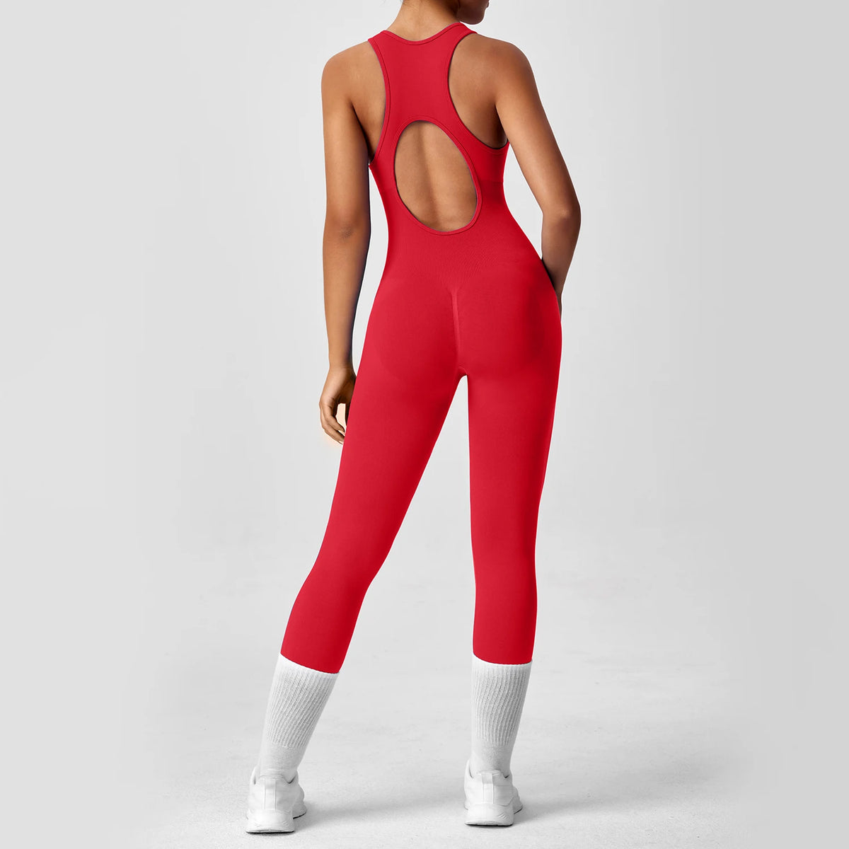 Open Back Racerback Yoga Jumpsuit Women Seamless Butt Lifting High Elastic Gym Workout One Piece Bodysuit