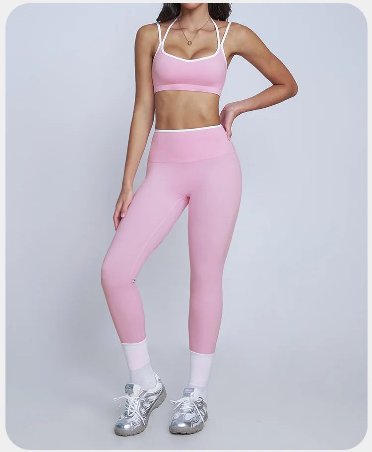 Tight Naked Yoga Shorts Suit Women Double Strap Sports Bra High Waist Flare Leggings Fitness Suit Gym Running Workout Clothes