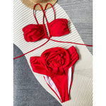 Sexy 3D Flower Wrinkled Female Swimsuit High Waist Bikini Women Swimwear Two-pieces Bikini set Bather Bathing Suit Swim Y4939