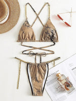 Snake Skin Wrap Around Metal Chains Halter Bikini Women Swimwear Female Swimsuit Two-pieces Bikini set Micro Bathing Suit Swim