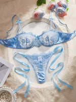 Lady Floral Embroidery Lingerie Set Women Sheer Bra and Brief Underwear Set Satin Sexy Intimates Underwear