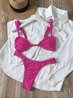 Sexy Metal Shell Ornament Bikini Set 2026 Women Hot Pink Pleate Push Up Bra Thong Swimsuit Summer Bathing Suit Micro Swimwear