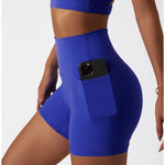 Comfortable Skin Friendly Summer High Waist Yoga Shorts Gym Hip Lift Pants Pocket Breathable Running Cycling Sports Shorts Women