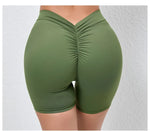 Sexy High-Waisted Yoga Shorts - Deep V Back Ruffled Booty Lift Women Tummy Control Workout Gym Peach Butt Fitness Shorts