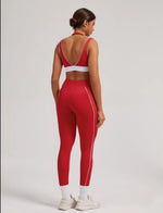 Women's Yoga Sets Sports Fitness V-Neck Halter Sports Bra Color-Block Hip-lifting Pants Suits Running Training Workout Gym Sets