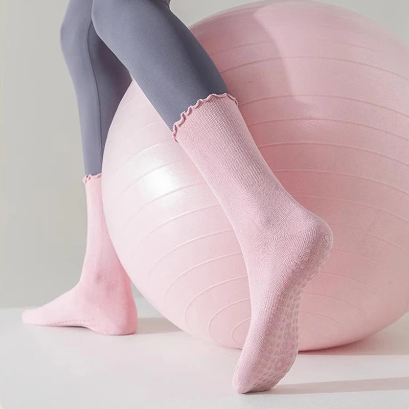 Women's Mid-Tube Cotton Yoga Sports Socks Summer Non-Slip Solid Color Breathable Anti-Fungus Fitness Edge Pure Cotton Socks