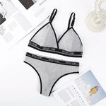 Women's Ribbed Wireless Triangle Bralette and Thong Set Low Rise Panties Daily Wear Comfort Underwear Ladies Sexy Lingerie Set