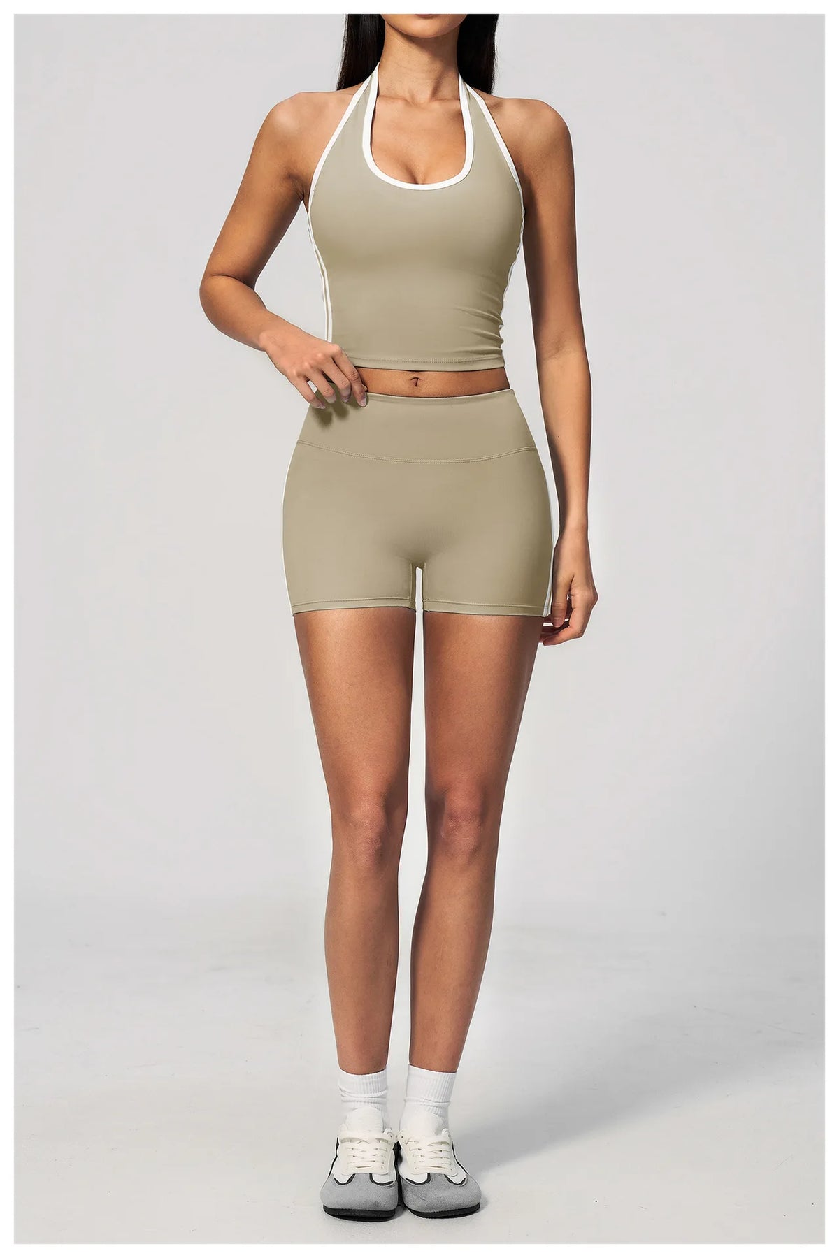 Naked Color Contrast Yoga Sets Women Hanging Neck Sports Vest Gym Clothes Breathable High Waist Shorts Fitness Suits Tracksuit