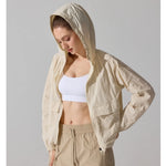 Outdoor Windproof Mountaineering Jacket Women Fashion Lightweight Sun Protection Sports Hooded Top Casual Loose Hiking Yoga Suit