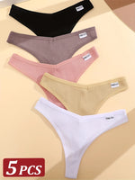5Pcs Women Cotton Waffle Style G-string Panties Ladies Soft Thongs Female S-XL Low-Rise T-Back Panties Bikini Underwear 2024