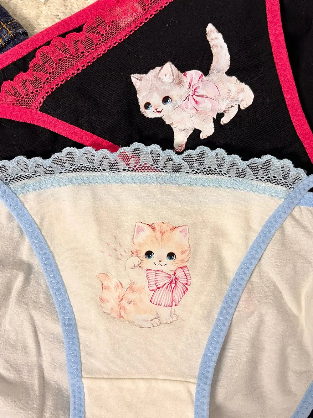 Cotton Girls Panties Cute Cat Sexy Japanese Lace Women Briefs Lady ThongUnderwear G String Female Low Waist Lingerie