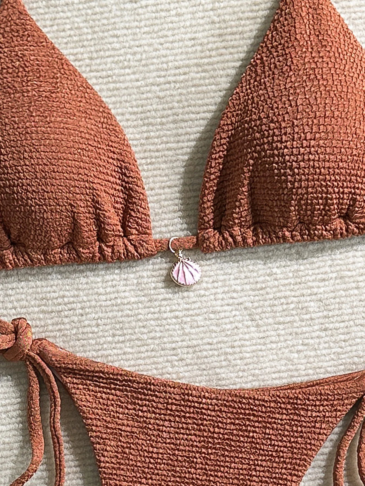 Sexy Pink White Bikini Set 2026 Women Shell Ornament Push Up Tie Side Thong Swimsuit Summer Bathing Suit Holiday Micro Swimwear