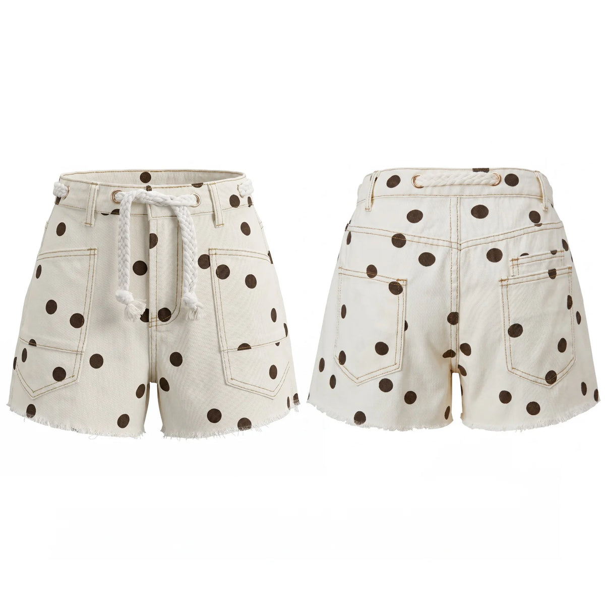 Women's Summer Denim Shorts with Pockets Casual Stylish Dot Print Mid Rise Tie-up Belted Wide Leg Jean Shorts