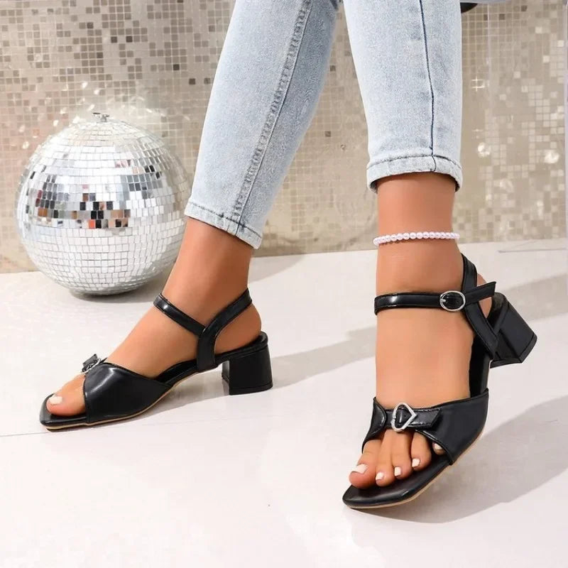 Women Sandals 2026 Buckle Strap Comfort Shoes for Women Square Toe Block Heels SandalsFashion Chunky Shoes Female