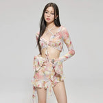 Bikinis Set Swimsuit Women Sweet Floral Prints Summer Girlish Sexy Ruffles Korean Style High Waist Swimwear Fashion Beach Wear