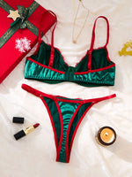Christmas customized style,Sexy underwear set in green and red, featuring a thong style.Christmas Carnivals Sexy Bra ZA825175