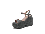 2025 New Summer Women High Heel Shoes Platform Square High Heel Ladies Sandals PU Leather Open Toe Buckle Dress Women Shoes