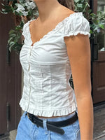 Women's Button Down Tops Fashion Cap Sleeve Solid Color Slim Fit Frill T-Shirts Summer Blouses