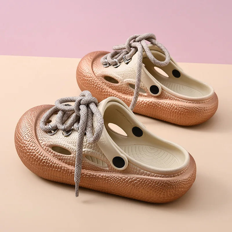 Plus Size Summer Platform Sandals For Women Men Home Street Garden Shoes Lace-up Style Silver Gold Clogs Couples Beach Slippers