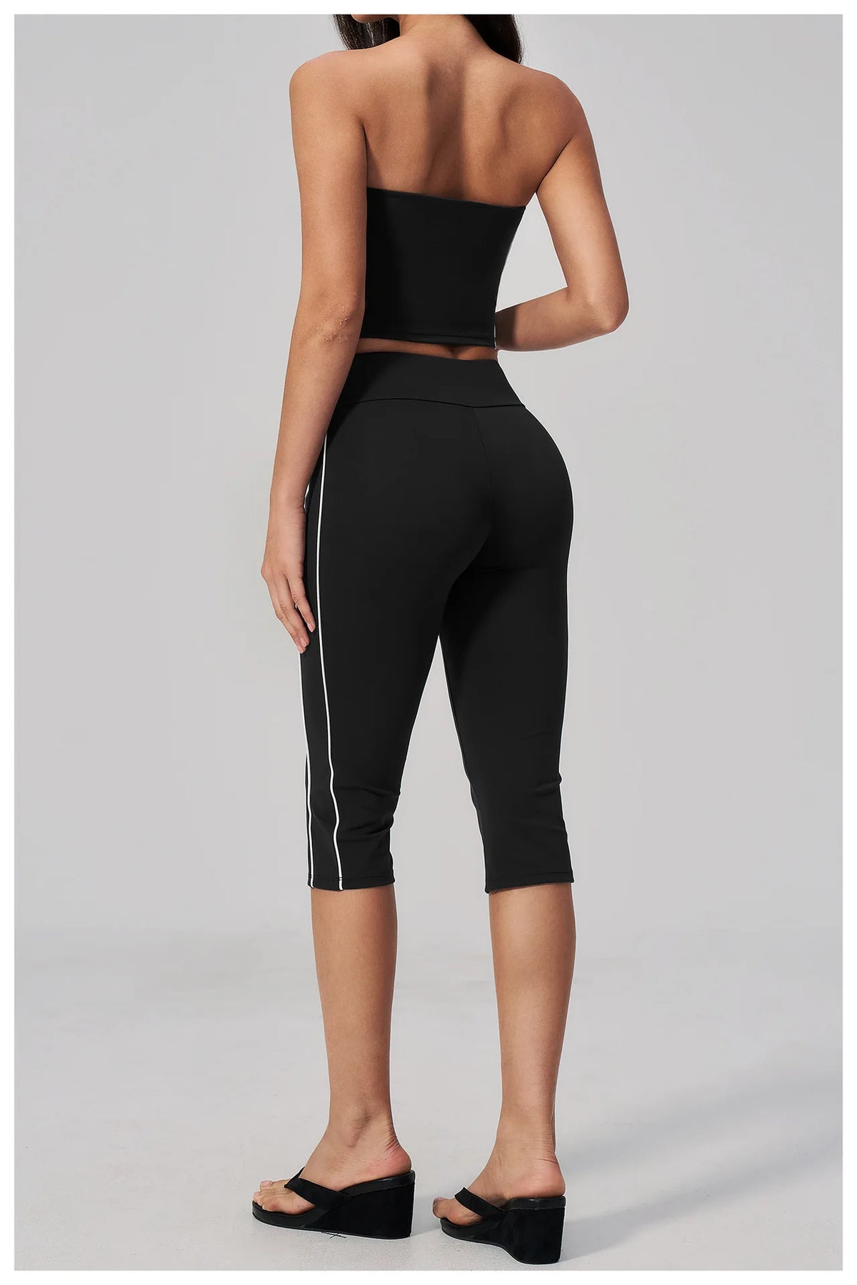 Color Blocked Strapless Yoga Suit 2 Pieces Women Sports Bra High Waist Leggings Fitness Suit Outwear Running Push Up Tracksuit