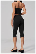 Color Blocked Strapless Yoga Suit 2 Pieces Women Sports Bra High Waist Leggings Fitness Suit Outwear Running Push Up Tracksuit