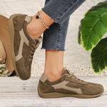 Fashion Gray Suede Flats Sneakers Women Non Slip Lace Up Platform Sneakers Woman Comfortable Thick Sole Sports Running Shoes