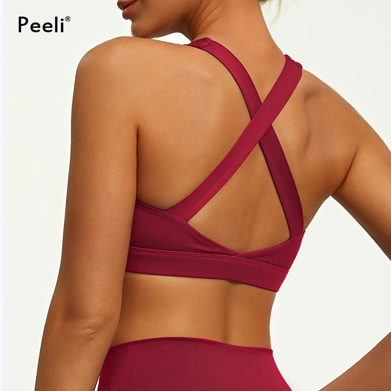 Solid Color Sports Bra Women Cross Back High Support Yoga Bra Sports Top Compression Training Gym Bras Fitness Underwear Woman