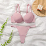 Thickened bra set gathering and bursting solid color set suitable for wearing sexy women's underwear with small breasts B2051