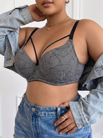 Plus-Size Women's B C D Cup Geometric Print Underwire Bra, Push-Up Bra for Side Breast Collection, Thin Cup Minimizer Comfortable Women's Bra