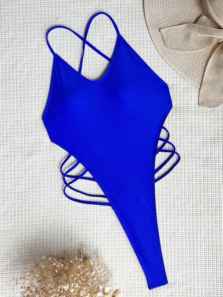 Sexy Criss Cross Backless Female Swimwear One Piece Swimsuit Women Extreme String Thong Monokini High Cut Bathing Suit Swim Lady