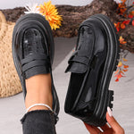 Patent Leather Chunky Platform Loafers Women British Style Plus Size 43 Thick Heel Pumps Woman Slip On Round Toe Oxford Shoes