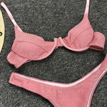 Sexy Silver Glitter Bikini 2026 Swimwear Women Push Up Cut Out Underwire Thong Swimsuit Summer Brazilian Bathing Suit Biquini