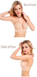Invisible Push Up Bra Strapless Bras Dress Wedding Party Sticky Self-adhesive Silicone Brassiere Breathable Deep U Bra Underwear