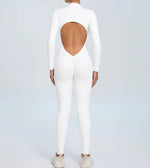 Hearuisavy Summer V Back Sports Jumpsuit Yoga Clothes Rompers Women Long Sleeveles Workout Bodysuits Backless One-piece Suit
