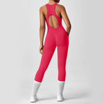 Open Back Racerback Yoga Jumpsuit Women Seamless Butt Lifting High Elastic Gym Workout One Piece Bodysuit