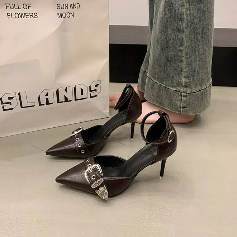 Pointed Toe Pumps WomenShoes Fashion Luxuy Footwear Female Ankle Strap Shoes Ladies High Heels Sandals 2025