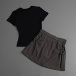 Summer Casual Yoga Sets Women Short Sleeve Loose T-shirt Sportwear High Waist Pocket Sports Short Skirt Fitness Running Wear