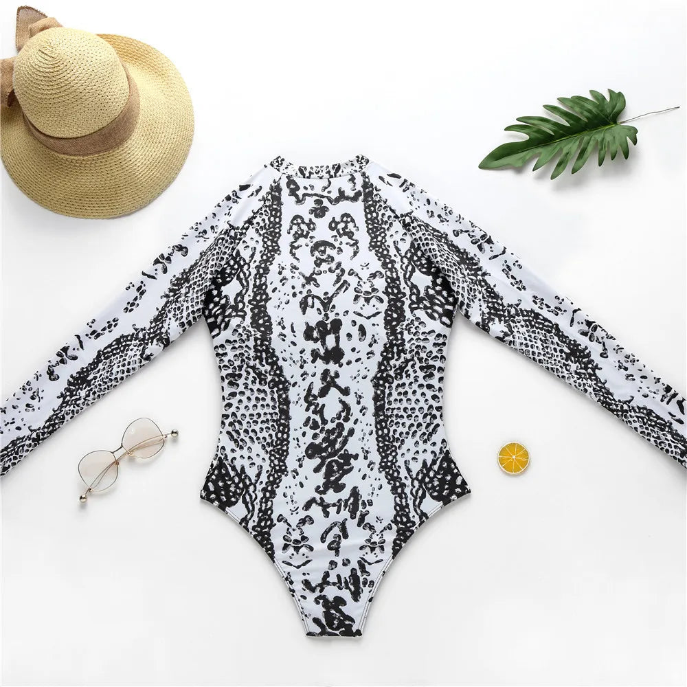 2026 Surfing Sport Swimsuit Long Sleeves Women One Piece SwimsuitSwimwear Solid Monokini Bathing Suit Tropical Bodysuit Female