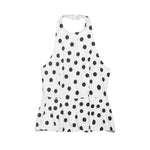 Women's Polka Dot Balloon Cut Halter Top Women Black White Polka Dot Halter Neck Ruffle Peplum Top Sleeveless Casual Blouse 5WUO