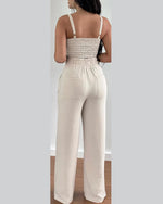 Women's Two Piece Sets Fashion Print Halter V-Neck Short Tank Suit Tops Long Pants Matching Set Summer Casual Female Slim Pants