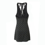 V Neck French Style Summer Women Dress Printed Boho Short Black Beach Dress Party Vintage Backless Tie Up Sexy Halter Dress 2025