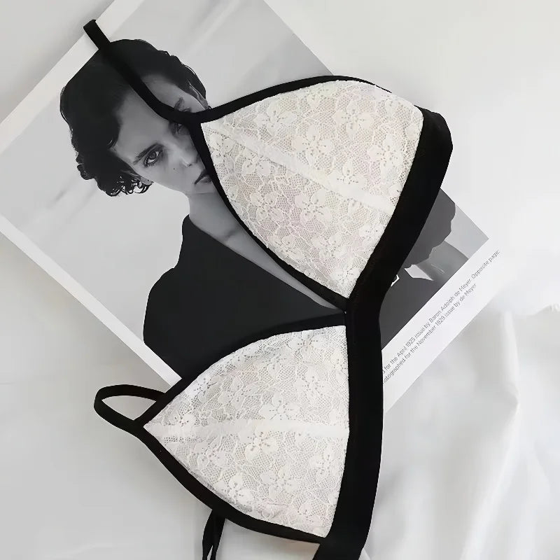 Lace Women's Bra Sexy Lingerie Without Steel Ring French Underwear Triangular Cup Push Up Bra Comfort V Neck Bralette