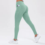  Women Leggings With Pockets Solid Color High Waist Butt Lifting Workout Tights Slim Elastic Pants Casual SportWear