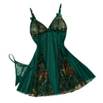 Pure Desire Style Green Lace Nightgown Set–See-Through Mesh, Spaghetti Strap,Backless Design,Romantic Sleepwear for Her ZA824071