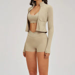 New 3 Pieces Yoga Set Women Workout Sportswear Gym Clothing Fitness Long Sleeve Crop Top Shorts Leggings Female Sport Bra Suits