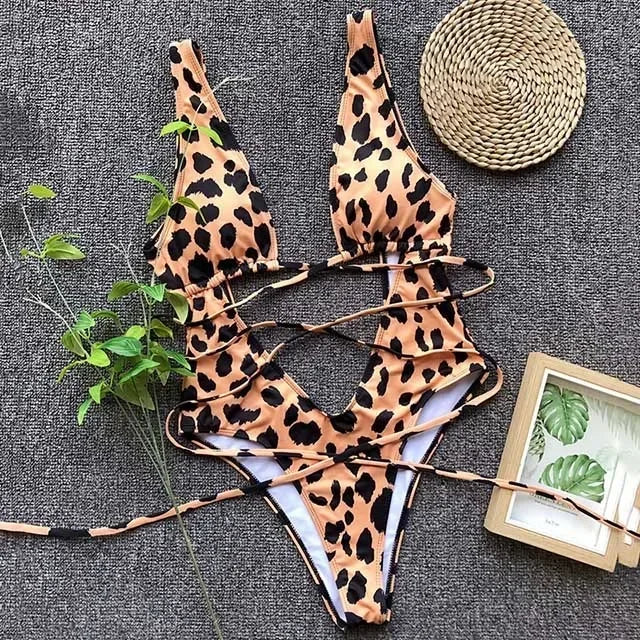 Deep V Neck Wrap Around High Cut Women Swimwear One Piece Swimsuit Female Monikini Tummy Cut Out Bathing Suit Swim Beach Wear