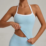 Women's Seamless Yoga Tank Top - Adjustable HALTER Neck & Quick-Dry Fitness Shirt Color Block Running Sports Gym Workout Top