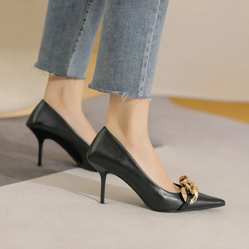 Women Pumps Luxury Female High Heels Metal Pointed Toe Professional Dress Party Ladies Office Shoe 2021Summer Fashion Large Size