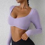 DIAS FIT JOY Nylon Gym Top Yoga Long Sleeved T-Shirt Tight Pleated Sports Top Women's Waist Tight Yoga Top